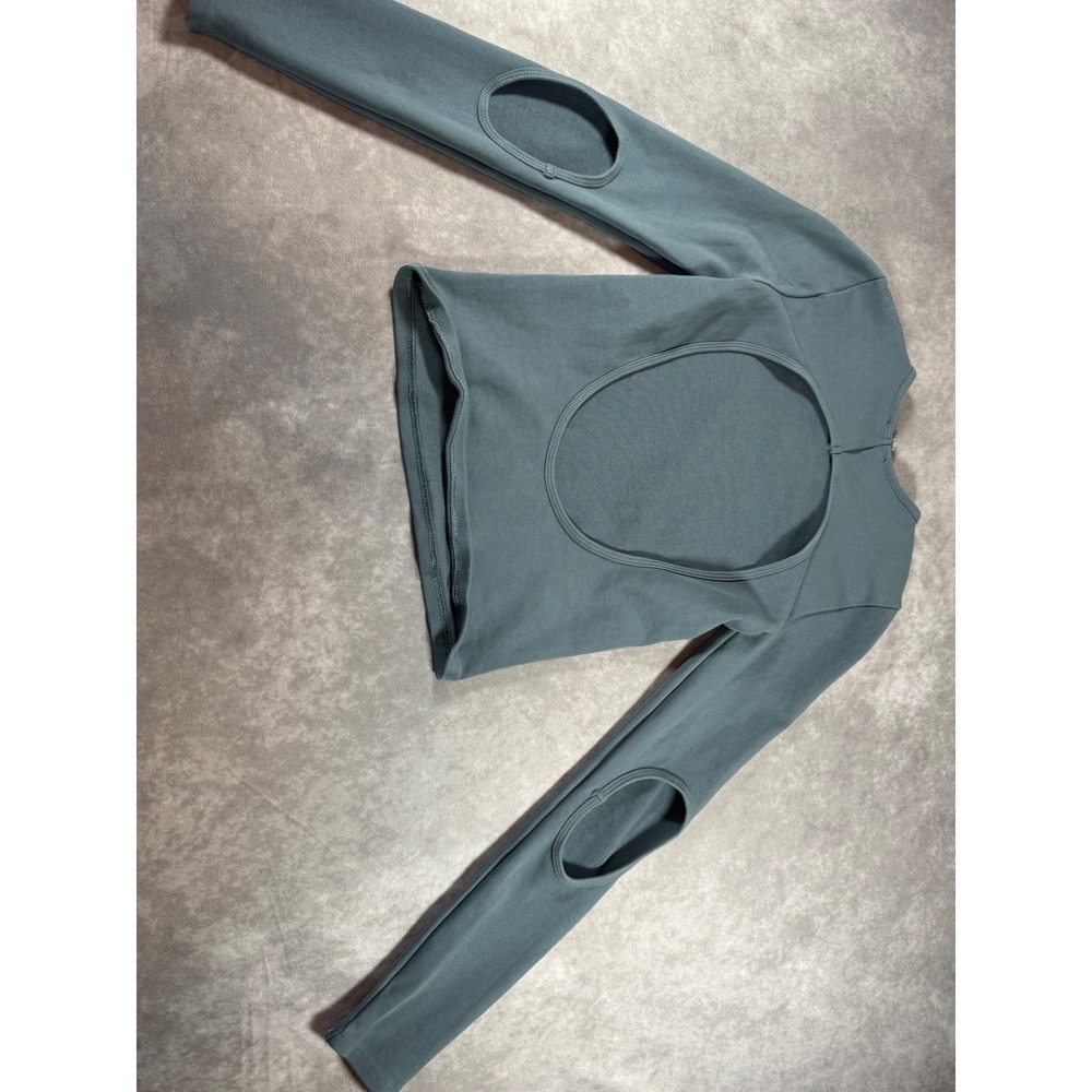 Zara Womens Open Back Cutout Elbow Long Sleeve Top Blue Green XS S - Picture 5 of 5
